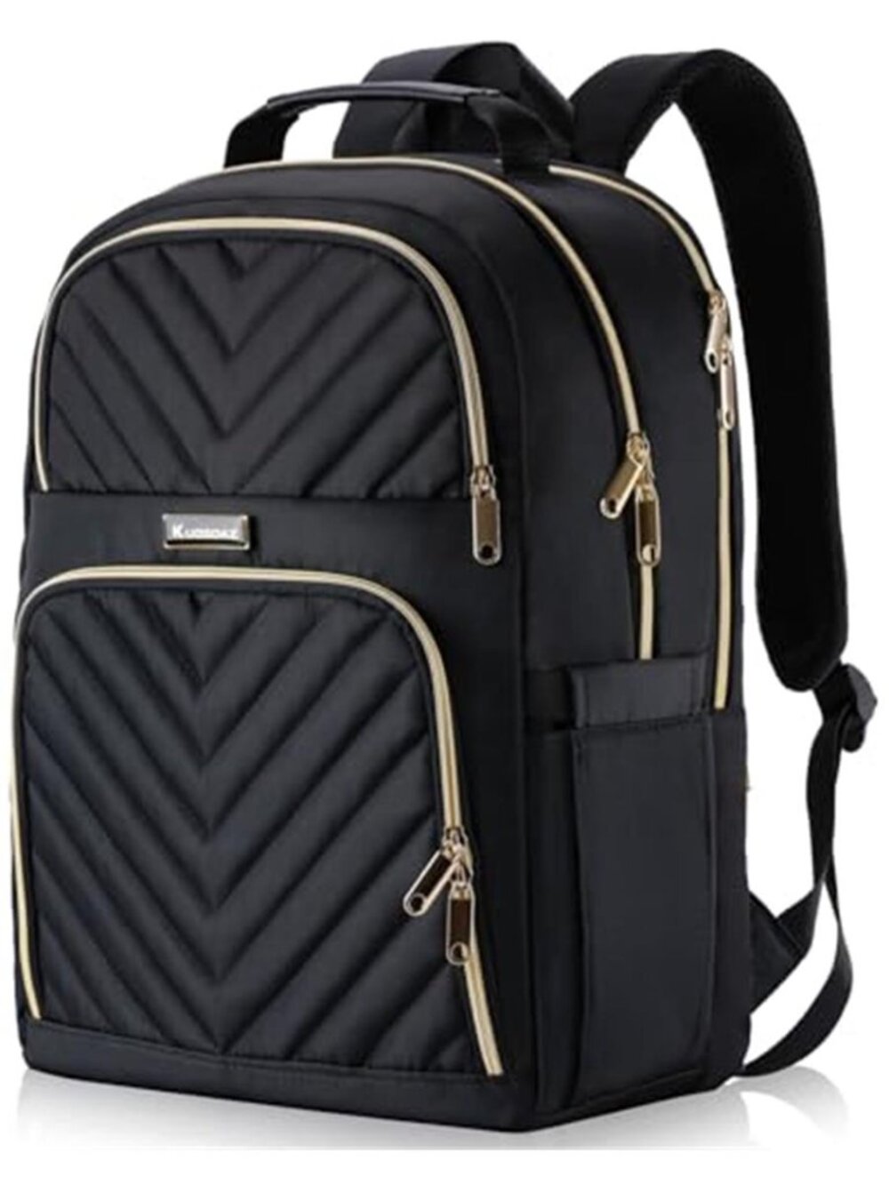 Women Quilted Laptop Backpack 15.6 Inch Anti Theft School Bookbag Black Gold